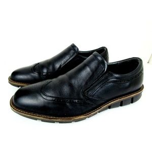 ECCO Black Leather Classic Wingtip Loafers Shoes Men's 44=US 10-10.5 M
